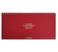 ADDITIO Planner da tavolo, vista mensile, compatta, 21 x 10 cm, 48 pagine con calendario e appunti, doppia spirale, carta Munken da 100 g, da scrivania, rosso, spagnolo