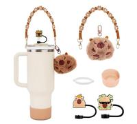 ADDLIVE 6 Pezzi Accessori Compatibili Stanley, Stanley Cup Accessori Set per Tazze Stanley da 1,2L e 850ml, Inclusi Ciondoli Capibara, Cinturino Intrecciato, Copertura in Silicone e Tappi