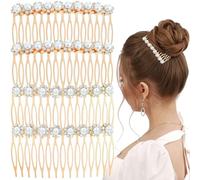 AddLotLot 4 pettini per capelli con perle, eleganti pettini decorativi per capelli da sposa, con perle dorate, fermagli per capelli francesi con perle dorate, eleganti accessori per capelli da sposa