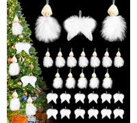 Addobbi Albero di Natale Bianca Piuma, 24 Pezzi Albero di Natale ali di Piume Ciondolo, Ali d'Angelo Ornamenti Natalizi, Decorazioni Natalizie Bianche Angelo Piuma, per la Casa Interno Esterno