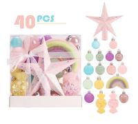 Addobbi Albero di Natale Set di 40 Palline Dipinte Macaron in Colori Pastello