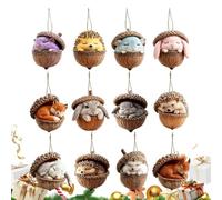 Addobbi Natalizi a Forma di Ghianda con Animale 12 Pezzi 2D Animali Ghianda | Decorazioni Pendenti in Acrilico per Feste Natalizie Decorazioni Natalizie per Porta Parete Soggiorno Balcone Zaino St