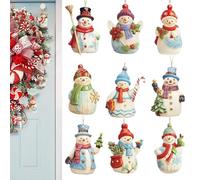 Addobbi Natalizi a Forma di Pupazzo di Neve | Decorazioni Natalizie a Forma di Pupazzo di Neve,9 Pezzi Figurine da Collezione Artigianato in Legno Pendente per Feste Giardino Esterno Parete Finestra C