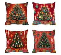 Addobbi Natalizi Federe Cuscino Letto 45x45 Set Da 4, Lino Quadrato Cuscini Divano Albero di Natale, Candele Inverno Impermeabile Cuscini Per Divano, Adatto Natale Regali, Nascondi La Cerniera Q-428
