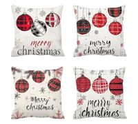 Addobbi Natalizi Federe Cuscino Letto 55x55 Set Da 4, Velluto Quadrato Cuscini Divano rosso, lampada Inverno Cuscini Per Divano, Adatto Natale Regali, Tessuto Impermeabile, Nascondi La Cerniera Q-144