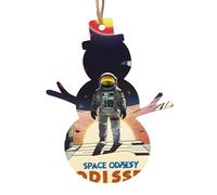 Addobbi natalizi in legno Space Odyssey a forma di pupazzo di neve, 2 pezzi per decorazioni natalizie, pendenti a forma di pupazzo di neve a forma di campana vintage