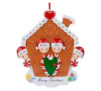 Addobbi Natalizi Personalizzati per la Famiglia con Nomi, Famiglia di 2/3/4/5/6/7/8, Ciondolo Personalizzato per a Forma di Casetta di pan di Xenzero per Decorazioni per l'albero di Natale