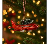 Addobbo Albero di Natale a Forma di Aereo Rosso con Albero, Decorazione Originale e Creativa per un Tocco di Viaggio nelle Festività 12cm - Varzi dal 1956