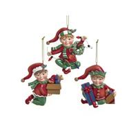 Addobbo Albero Di Natale Resina Elfo Con Doni Prodotto Assortito + Sacchetto In Velluto Varzi Il Natale Dal 1956