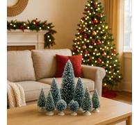 Addobbo Albero di Natale Set 9 Alberelli Innevati Decorativi per Villaggi di Natale, Verde con Base, Addobbi da Interno per Paesaggi Natalizi 22,5cm - Varzi dal 1956