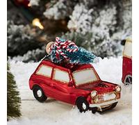 Addobbo Albero Natale Palla Auto Con Albero Vetro 9cm