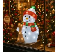 Addobbo Natalizio Pupazzo di Neve Luminoso da Esterno con 50 LED Bianchi Fissi, Figura Decorativa Natalizia, Effetto Neve e Magia Invernale 38cm - Varzi dal 1956