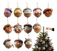 Addobbo per Albero di Natale con Animale e Ghianda 12 Pezzi 2D Ciondoli | Ciondolo Natalizio in Acrilico a Forma di Statuina Per Portachiavi Zaino Davanzale Rustico