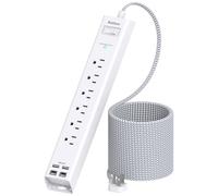 Addtam Protezione da sovratensione extra lunga, 6 prese e 4 porte USB (2 USB C), presa ultra sottile, supporto da parete, prolunga multipresa per casa, ufficio