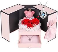 ADDWel Regalo San Valentino per Lei, Rosa Eterna con Collana e Orsetto di Rose con Rosa e Collana, Idee Regalo San Valentino per Lei, Donne, Fidanzata, Moglie, Mamma