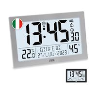 ADE Orologio digitale da tavolo o parete radiocontrollato | display XL | sveglia da comodino grande moderna | grandi numeri | con termometro e igrometro | perfetto per la cucina | argento