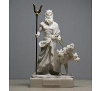 Ade Plutone Dio greco degli inferi con Cerbero - Statua fatta a mano in alabastro greco 13 cm