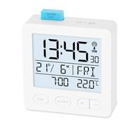 ADE Sveglia digitale radiocontrollata | orologio con temperatura e data | luce display | funzione snooze | sveglia da viaggio a batteria | bianco