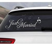 ADECNS Decalcomanie per auto con scritta "Just Married", in vinile, per finestre, chiesa, matrimonio, anniversario, decorazioni bianche
