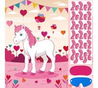 Adecortalk Pin The Tail On The Horse Game con 30 adesivi per code grandi, poster rosa per bambini e ragazze, cowgirl, compleanno, carnevale, feste, San Valentino