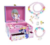 ADEL DREAM contenitore musicale con unicorno con ali d'angelo musicali regalo per bambini unicorno rosa a due strati set di accessori da 5 pezzi