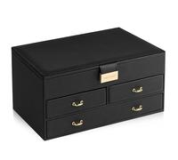 ADEL DREAM Portagioie a 3 Livelli con Fibbia in Oro Rosa Custodia per Gioielli in Pelle PU Regalo in Morbido Velluto per i tuoi Cari e Amici Nerone