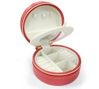 ADEL DREAM portagioie organizer da viaggio per gioielli con cerniera e specchio rotondo piccolo ideale per la casa e in viaggio per donne e ragazze rosso