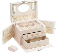 ADEL DREAM Portagioielli con 2 Cassetti Organizer per Gioielli richiudibile con Specchio Custodia da Viaggio Rimovibile per Anelli Bracciali Orecchini Fodera in Velluto Bianco-06-4