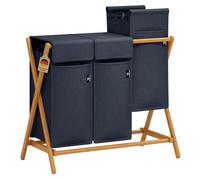 AdelDream Cesto della Biancheria in Bambù a 3 Scomparti Sistema di Smistamento della Biancheria a Forma di X Grigio 150L