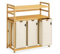 AdelDream Cesto per la biancheria 150L 3 scomparti 2 ripiani estraibile e rimovibile in bambù colore Beige 6-15