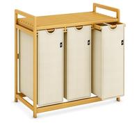AdelDream Cesto per la biancheria 150L 3 scomparti 2 ripiani estraibile e rimovibile in bambù Selezionatore di Bucato colore Beige