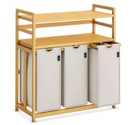 AdelDream Cesto portabiancheria,150l, 3 scomparti, 2 ripiani, in bambù