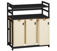 AdelDream - Cesto portabiancheria, 3 scomparti, 2 ripiani, 150 l, in bambù