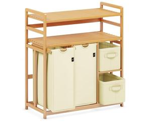 AdelDream Cesto portabiancheria a 4 scomparti, 2 ripiani, 140l