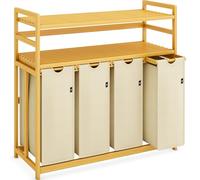 AdelDream Cesto portabiancheria con ripiani 4 scomparti 2 ripiani in bambù estensibile e rimovibile 200L beige