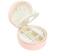 AdelDream portagioie organizer da viaggio per gioielli con cerniera e specchio rotondo piccolo ideale per la casa e in viaggi per donne e ragazze rosa