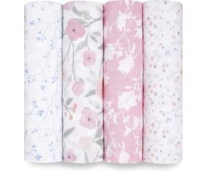 aden + anais 100% mussola di cotone Swaddle & Ricezione Coperte per neonati e ragazzi, 120 x 120 cm, ideale per neonati e bambini, regalo perfetto per la doccia, confezione da 4, ma Fleur