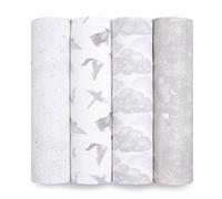 aden + anais Boutique - Confezione da 4 coperte per fasciare in mussola di cotone biologico al 100%, grandi, morbide, traspiranti, per neonati - Fasce leggere multiuso per bambini, mappa le stelle
