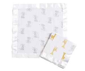 aden + anais Essentials Issie - Coperta di sicurezza super morbida, 100% mussola di cotone, con finiture in raso, confezione da 2, motivo: Safari Babes, confezione da 1