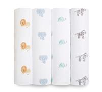 aden + anais Fasce in mussola di cotone biologico al 100%, certificate GOTS, coperte per neonati e ragazzi, 120 x 120 cm, set ideale per neonati e neonati, confezione da 4 pezzi, regno animale