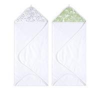 aden + anais Harmony AD217 - Asciugamano con cappuccio, confezione da 2, in 100% cotone, con cappuccio in mussola, morbido telo da bagno e doccia, per bambini, natura, alberi, verde, foresta, set