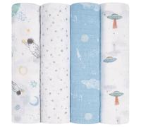 Aden + Anais Space Swaddle Coperta - Confezione da 4 | Grande 100% mussola traspirante - Set per neonati e ragazzi | Stampa astronauta & astronauta | sonno neonato e bambini