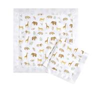 aden + anais Tanzania - Coperta di sicurezza, confezione da 2, quadrata, morbida e traspirante, 100% mussola di cotone con finiture in raso, set regalo unisex per neonati e ragazzi, essenziale per