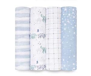 aden + anais Wildlife Swaddle - Confezione da 4 pezzi, grande set di 100% mussola di cotone, per bambine e ragazzi,motivo stella, luna, ippopotamo e orso, elementi essenziali per il sonno dei neonati