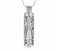 ADENLA Collana con urna commemorativa in Acciaio Inossidabile con Cilindro dell'albero della Vita, per Ceneri, Ciondolo commemorativo per Donne e Uomini - Argento