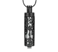 ADENLA Collana con urna commemorativa in Acciaio Inossidabile con Cilindro dell'albero della Vita, per Ceneri, Ciondolo commemorativo per Donne e Uomini, Colore Nero e Argento.