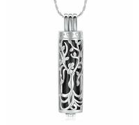 ADENLA Collana con urna commemorativa in Acciaio Inossidabile con Cilindro dell'albero della Vita, per Ceneri, Ciondolo commemorativo per Donne e Uomini, Argento e Nero.