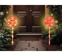 ADEPTNA Christmas Light-Up Santa Stop Here, Santa Landing Zone con picchetto, funzionamento a batteria, 14 LED bianco caldo, impermeabile, design double-face, funzione timer