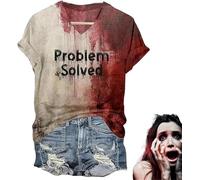 Aderpmin I'm Fine Bloody Shirt Women Problem Solved, Bloody Problem Solved, Divertente Halloween Blood Horror Vestiti Regalo Sangue Splatter Top, Problema risolto, XXL