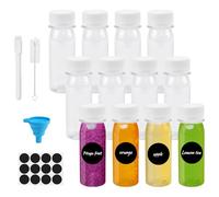 ADERTOS 12 Pz Mini Bottiglia Plastica Riutilizzabile da 60ml,Flaconi per Succhi di Frutta,Piccola Bottiglia Bevande Trasparente con Etichette Adesive, Pennello per la Pulizia, Pennarello e Imbuto